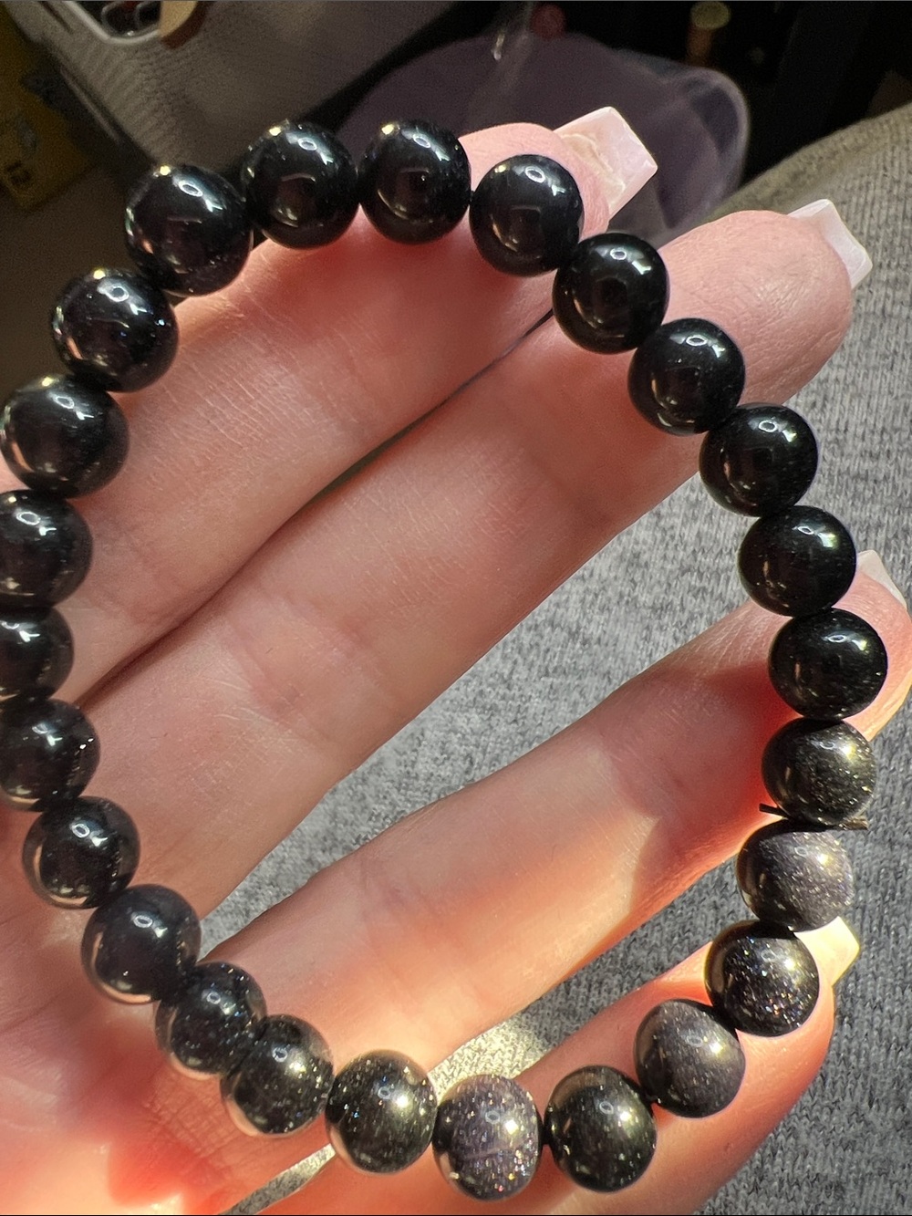 Blue Goldstone Beaded Stretch Bracelet - Women Jewelry 5-6mm